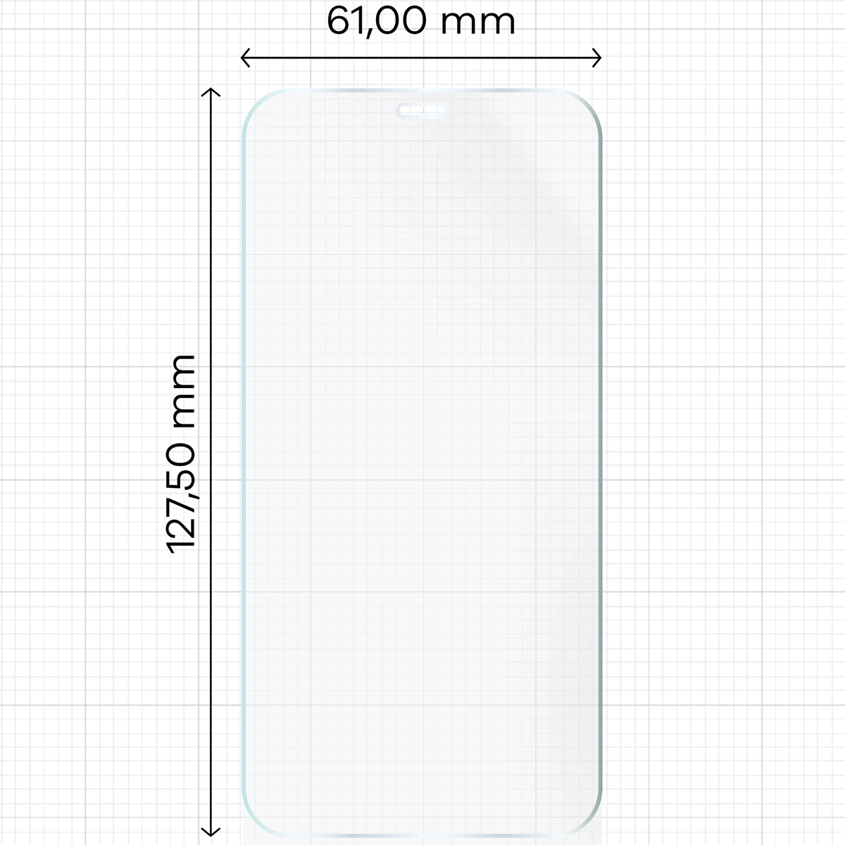 Miarka z wymiarami folii hydrożelowej Bizon Glass Hydrogel Front do Apple iPhone 12 Mini