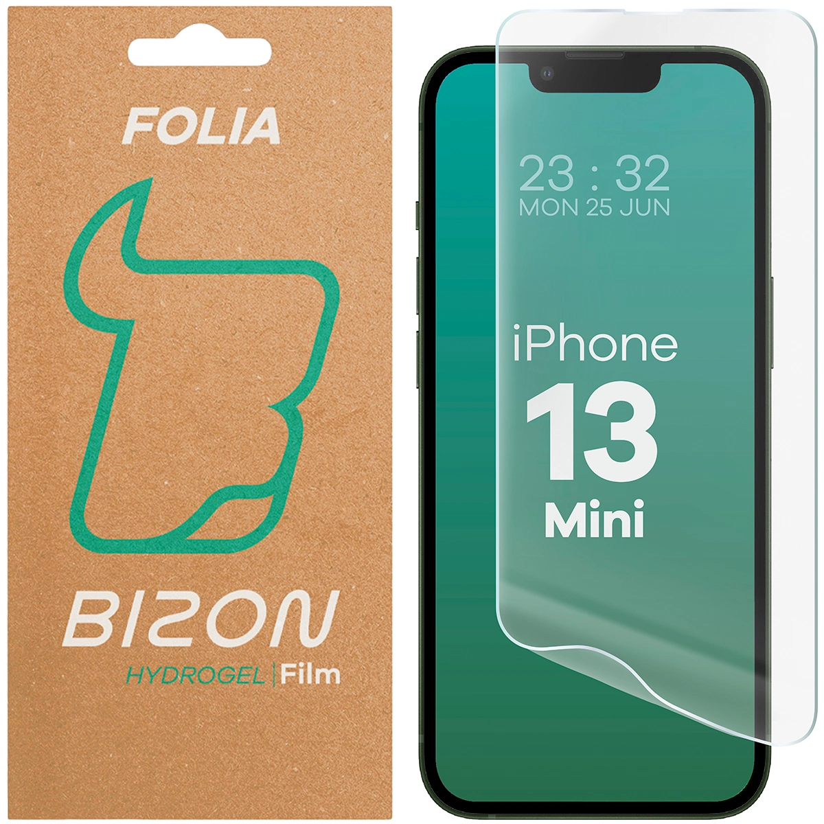 Pudełko i folia hydrożelowa na ekran Bizon Glass Hydrogel Front do Apple iPhone 13 Mini