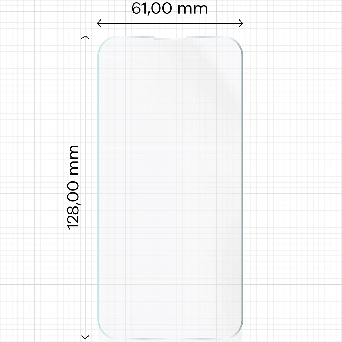 Miarka z wymiarami folii hydrożelowej Bizon Glass Hydrogel Front do Apple iPhone 13 Mini