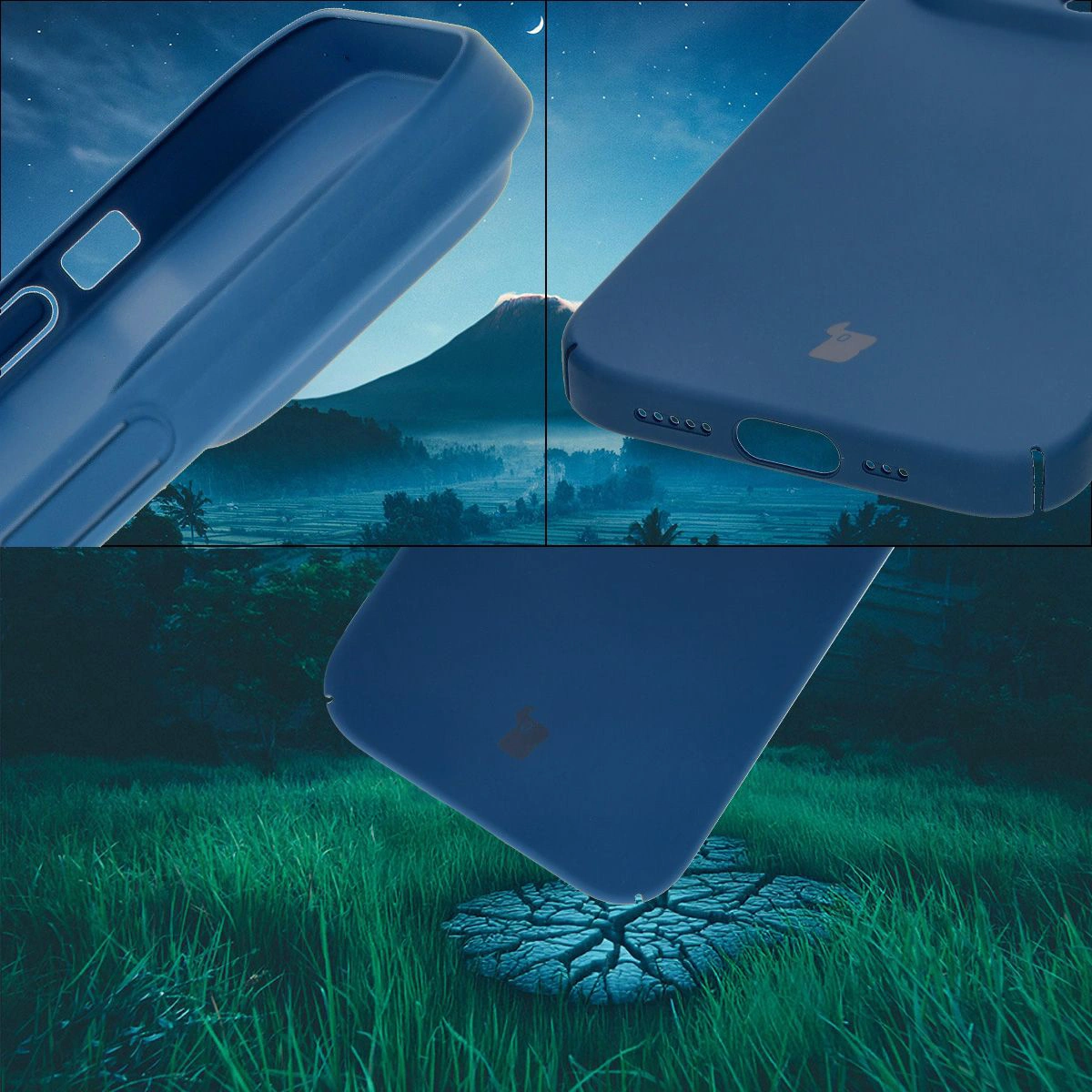 Beépített gombvédelem, kivágások és a Bizon Case Łupka tok tartós anyaga az Apple iPhone 14 Pro Max számára