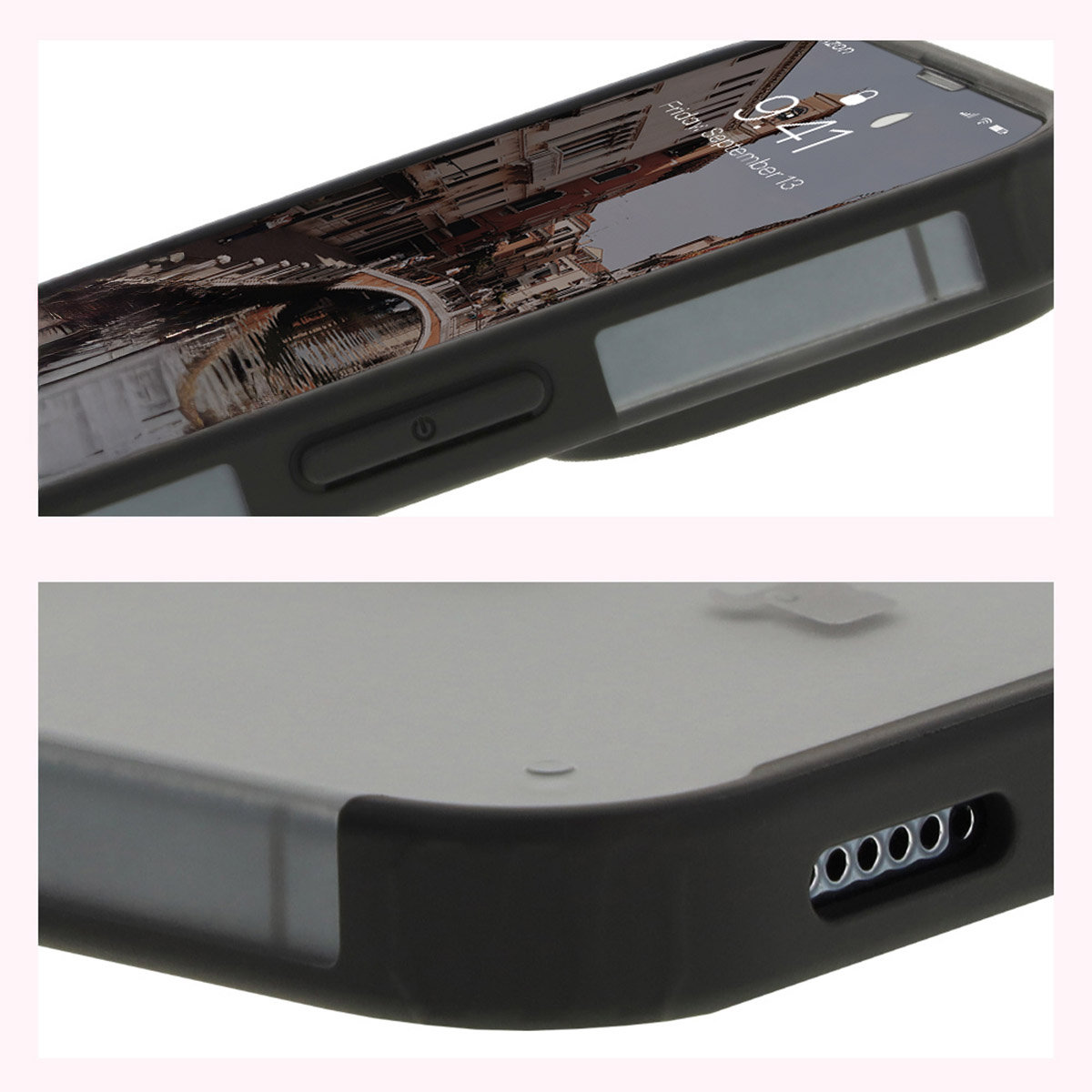 Zpevněné rohy a vystouplé okraje displeje v obalu Bizon Case MatteO