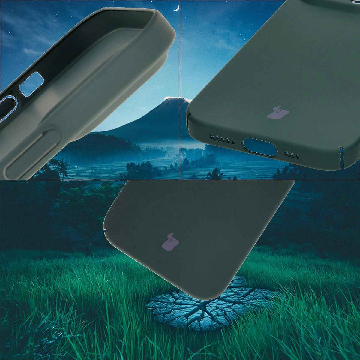 Capace integrate pentru butoane, decupaje și material dur al etui-ului Bizon Case Łupka pentru Apple iPhone 14 Pro