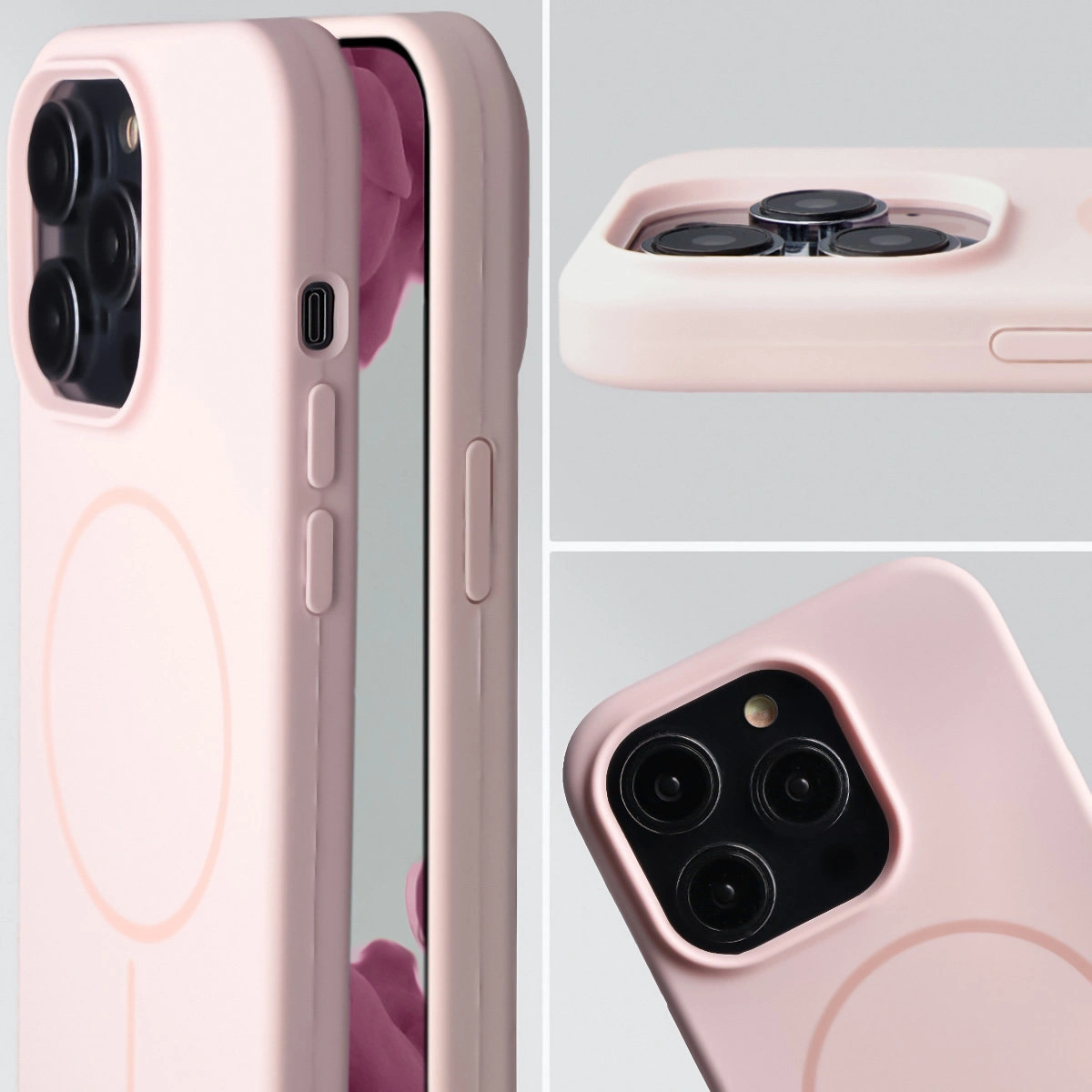 Zbliżenie na wycięcie na obiektywy w etui Bizon Soft Case do Apple iPhone 14 Pro