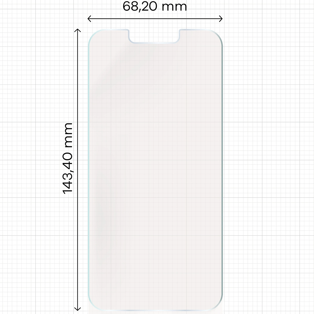 Miarka z wymiarami folii matowej Bizon Glass Film Sun do Apple iPhone 14