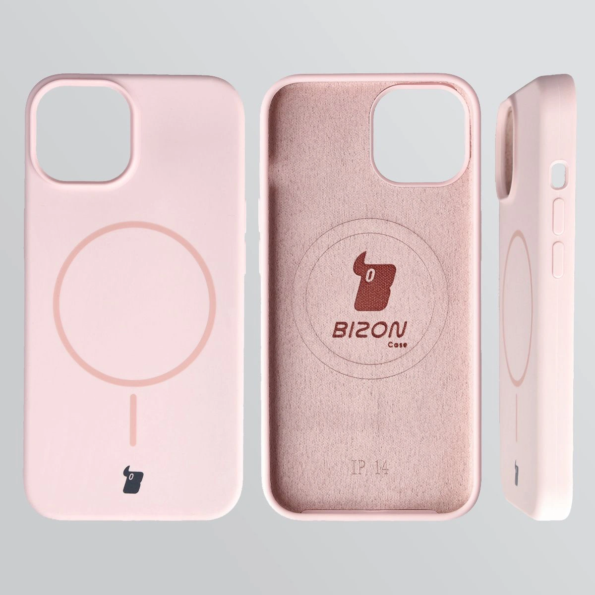 Konstrukcja etui Bizon Soft Case Magnetic: silikon, mikrofibra i zintegrowane osłony do Apple iPhone 14