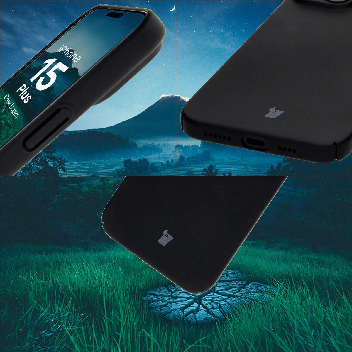 Integrated button covers, cutouts, and hard material of the Bizon Case Łupka for Apple iPhone 15 Plus