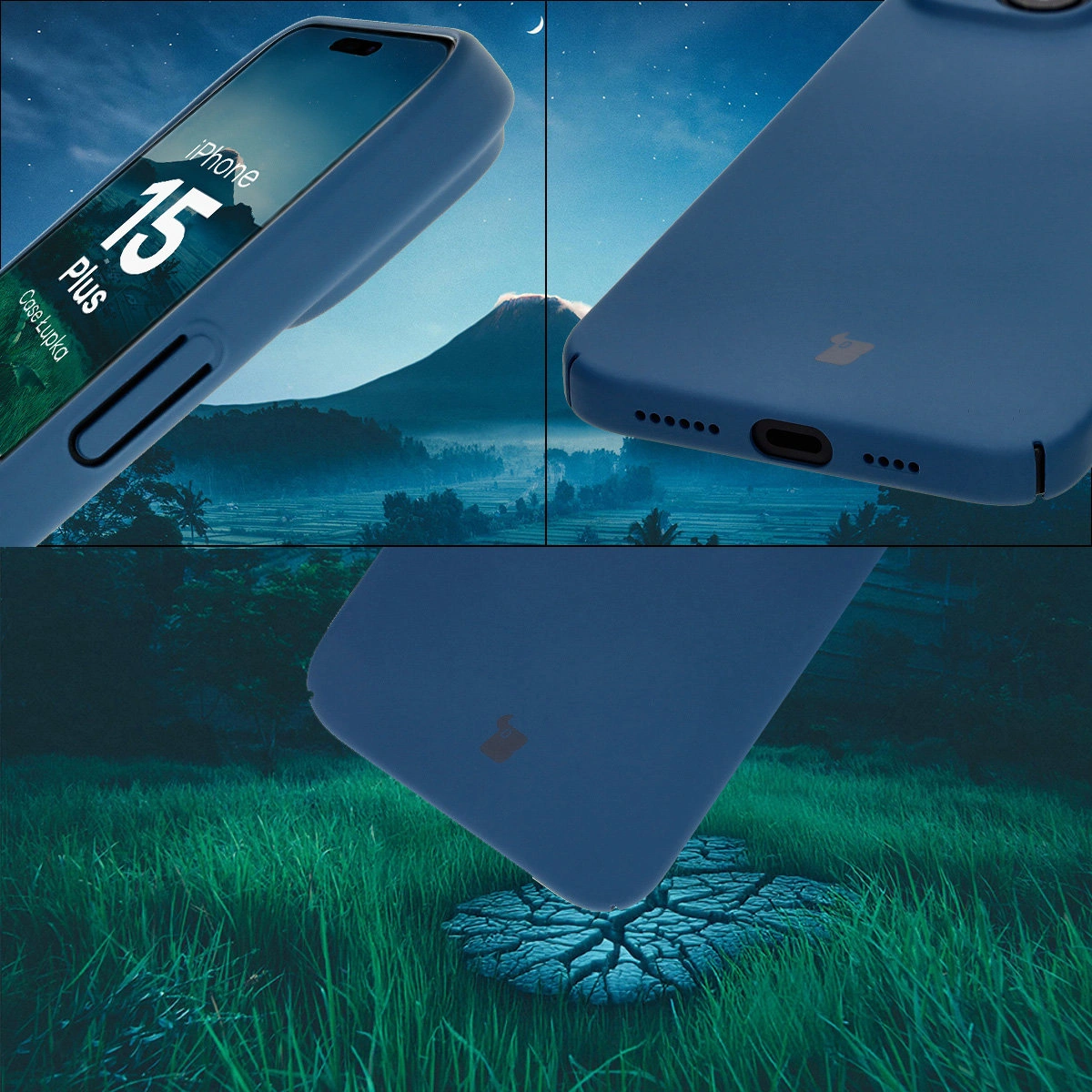 Protecții integrate pentru butoane, decupaje și materialul dur al etui-ului Bizon Case Łupka pentru Apple iPhone 15 Plus