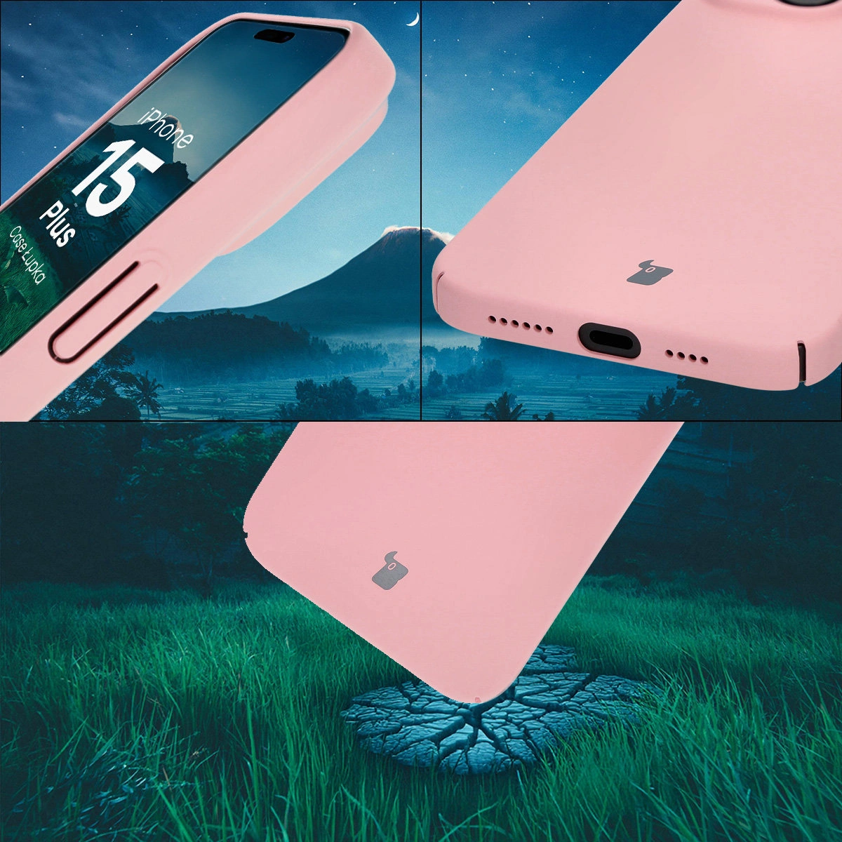 Protecții integrate pentru butoane, decupaje și materialul dur al etui-ului Bizon Case Łupka pentru Apple iPhone 15 Plus