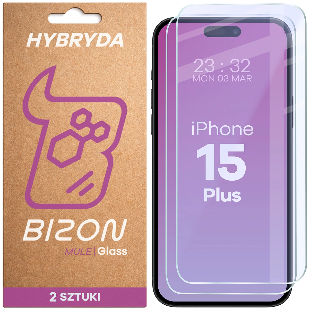 Elastyczne szkło hybrydowe Bizon Glass Mule Duo do Apple iPhone 15 Plus, 2 sztuki