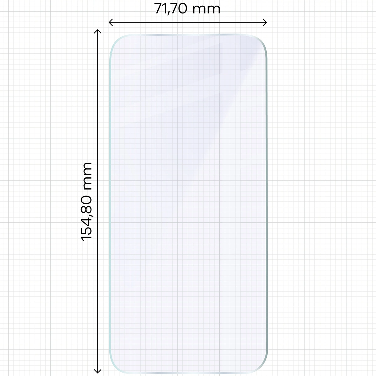 Miarka z wymiarami szkła hybrydowego Bizon Glass Mule Duo do Apple iPhone 15 Plus