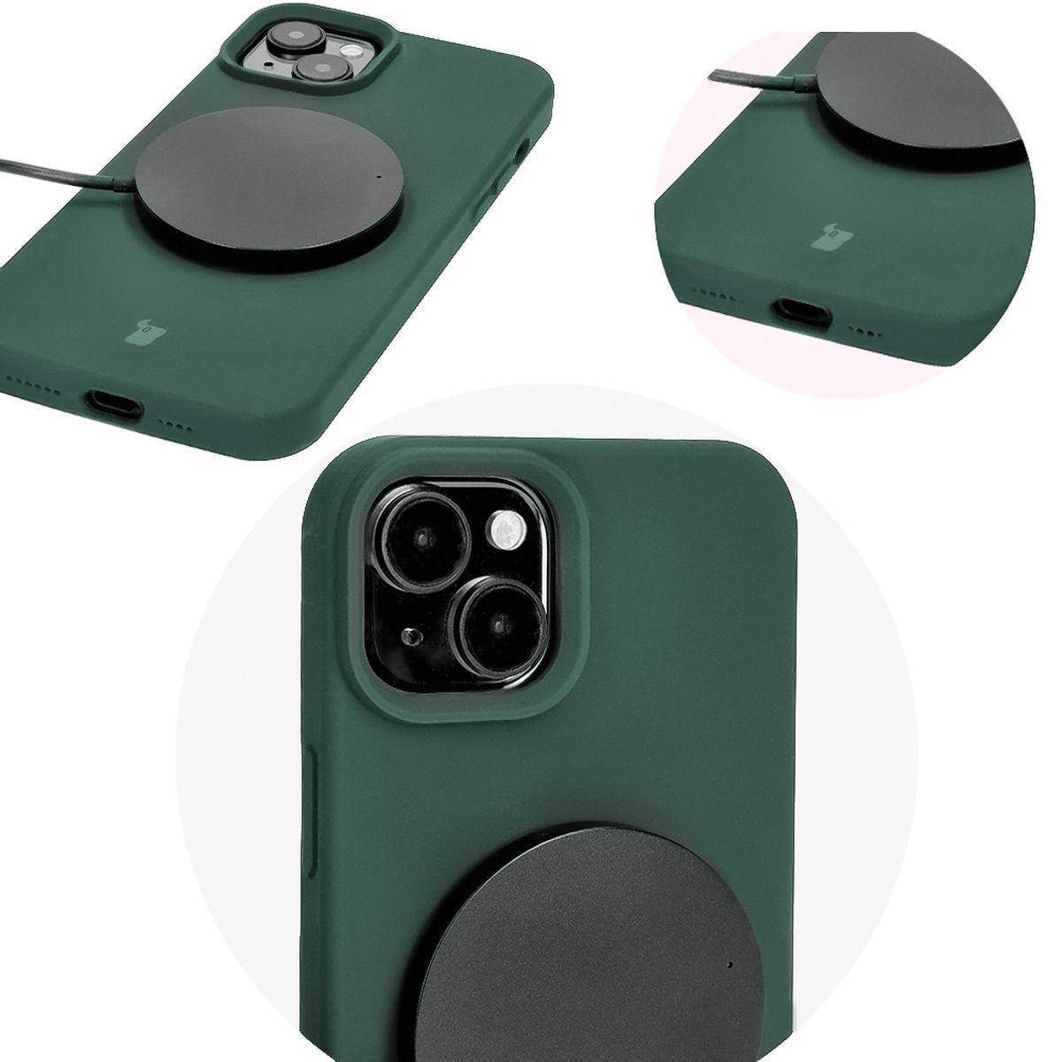 Prim-plan pe decupaje precise și posibilitatea de încărcare wireless în husa Bizon Soft Case
