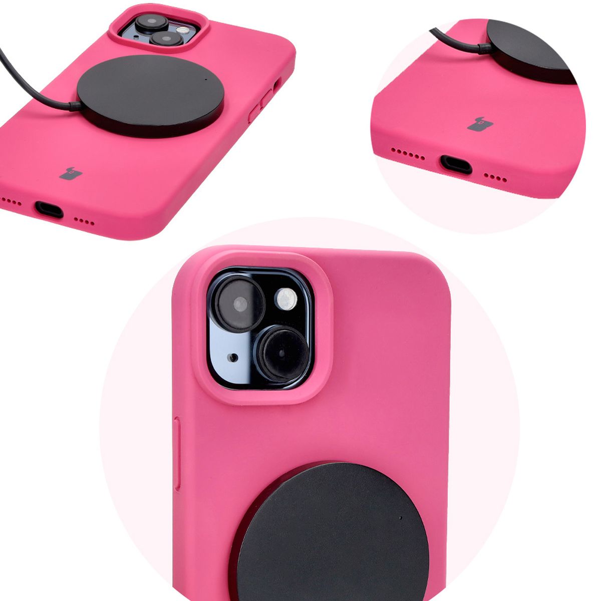 Prim-plan pe decupaje precise și posibilitatea de încărcare wireless în husa Bizon Soft Case