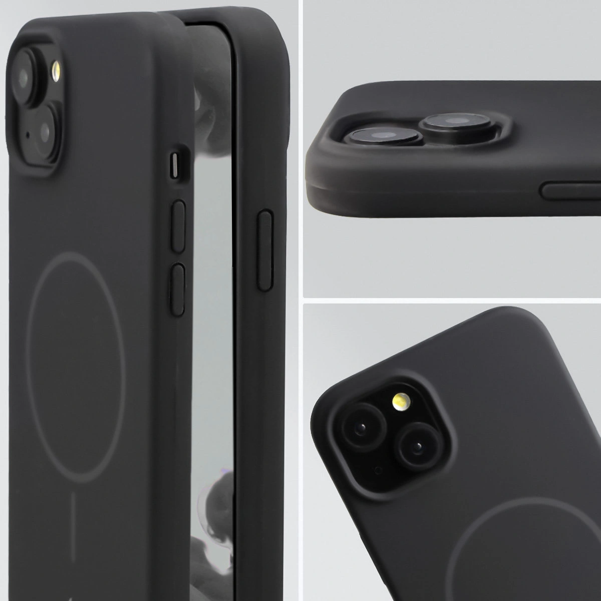 Zbliżenie na wycięcie na obiektywy w etui Bizon Soft Case do Apple iPhone 15 Plus