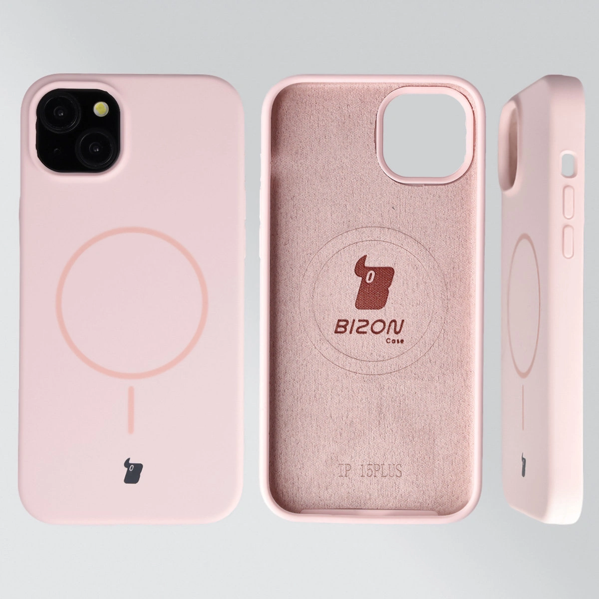 Konstrukcja etui Bizon Soft Case Magnetic: silikon, mikrofibra i zintegrowane osłony do Apple iPhone 15 Plus