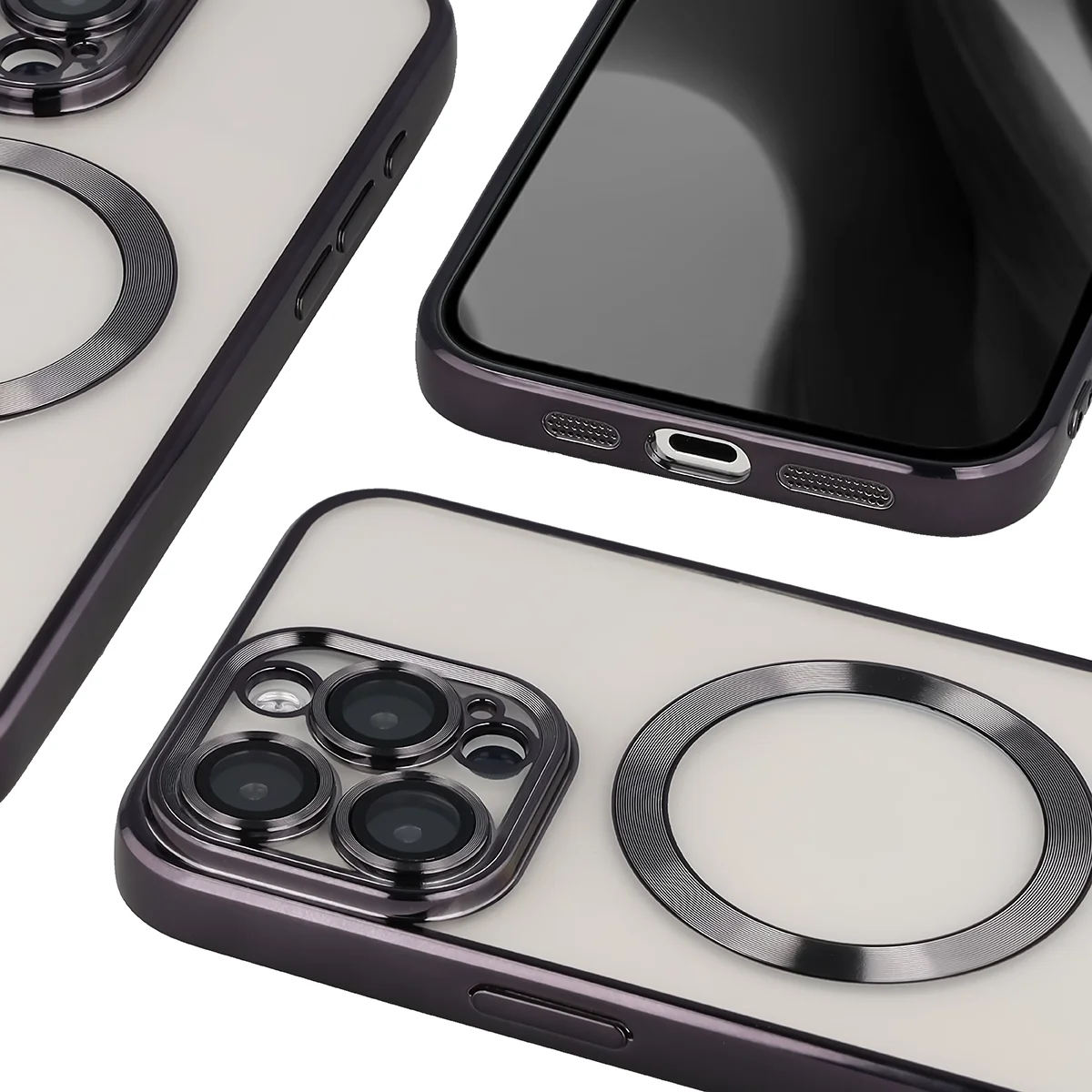 Zbliżenie na wbudowaną ochronę aparatu w Bizon Case GuardO do Apple iPhone 15 Pro Max