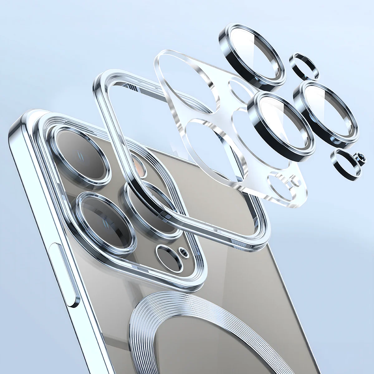 Metaliczna ramka, podniesione krawędzie i zintegrowane osłony w etui Bizon Case GuardO do Apple iPhone 15 Pro Max