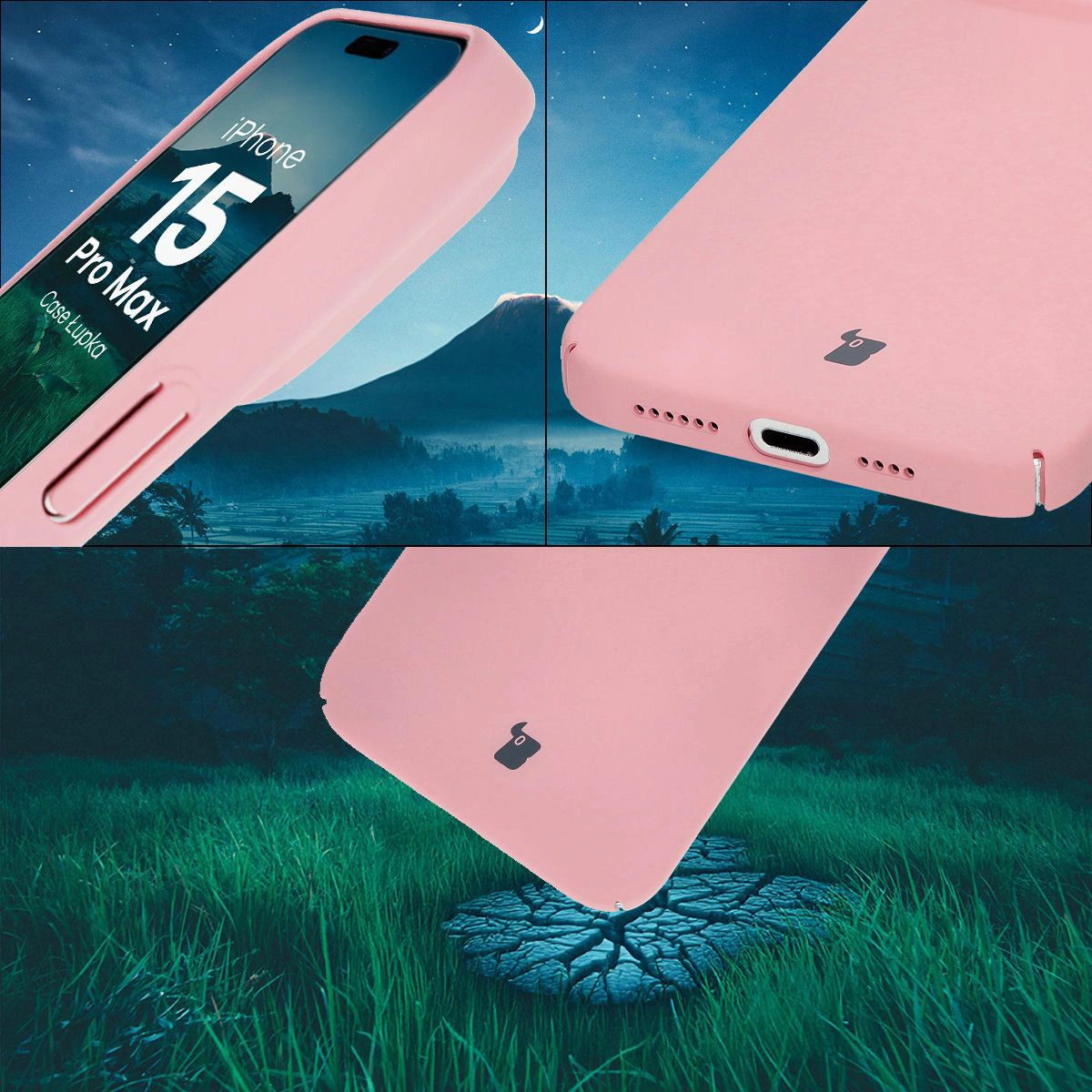 Protecții integrate pentru butoane, decupaje și materialul dur al etui-ului Bizon Case Łupka pentru Apple iPhone 15 Pro Max