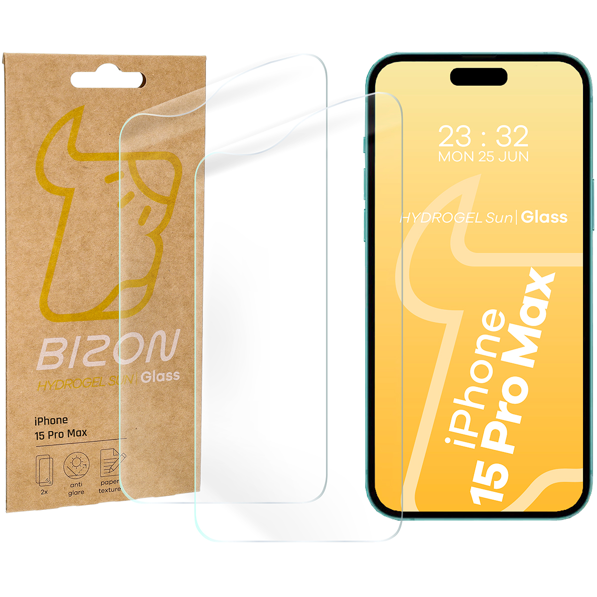 Folia matowa na ekran Bizon Glass Hydrogel Sun do iPhone 15 Pro Max, 2 sztuki