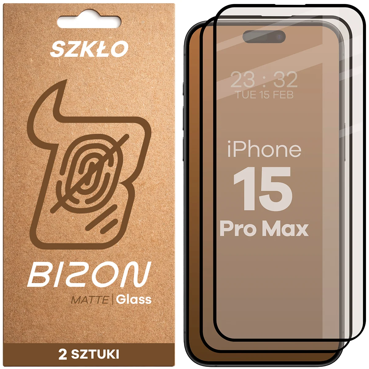 Matte glass for screen Bison Glass Matte Duo for Apple iPhone 15 Pro Max, 2 pieces