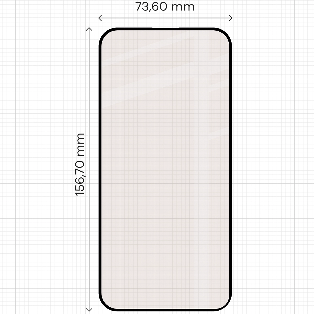 Measuring tape with dimensions of Bison Glass Matte Duo for Apple iPhone 15 Pro Max