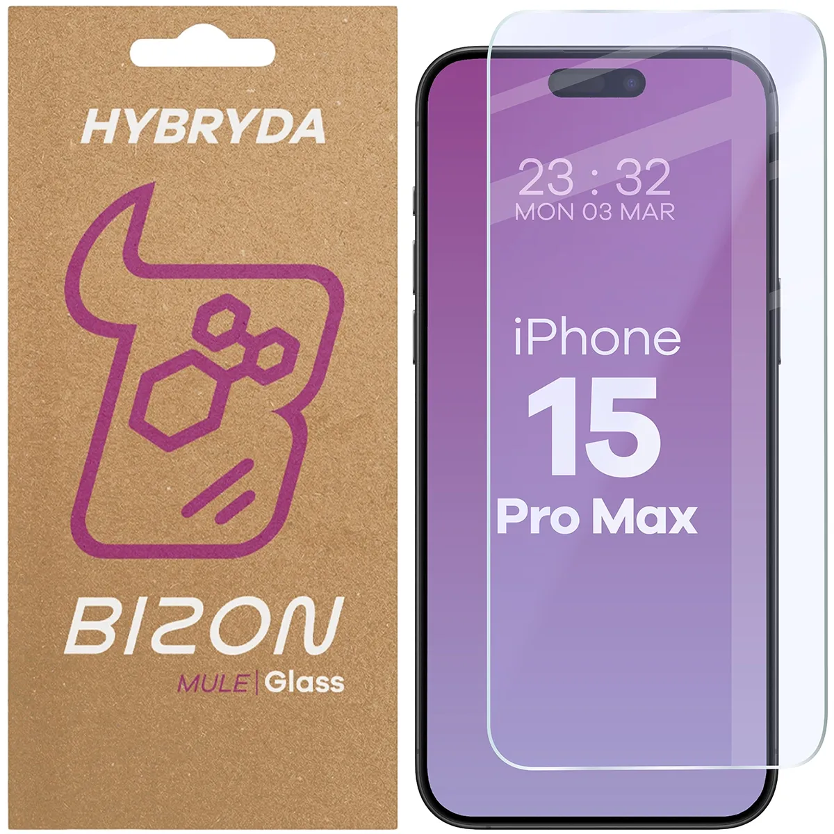 Hybrid glass screen protector Bizon Glass Mule for iPhone 15 Pro Max