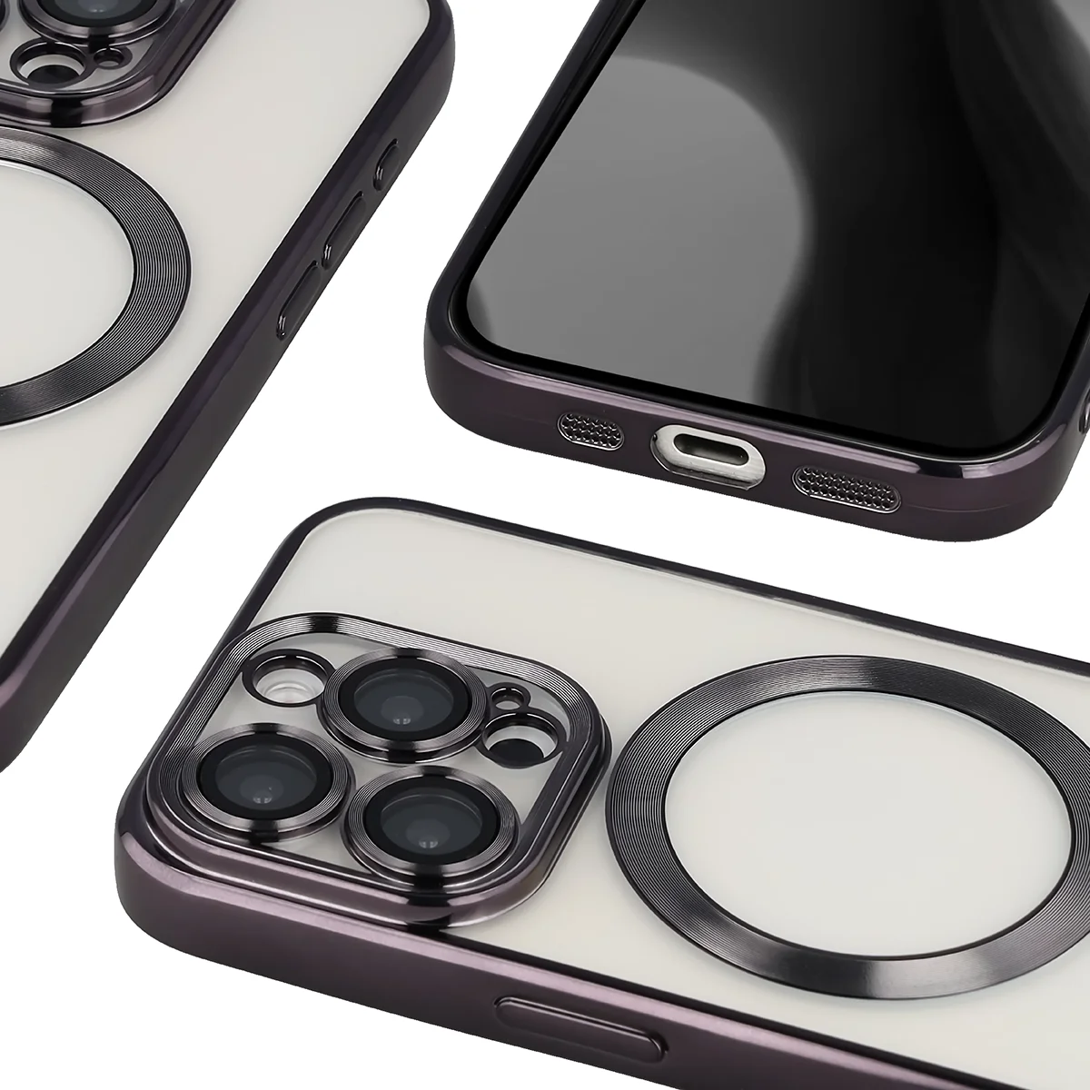 Zbliżenie na wbudowaną ochronę aparatu w Bizon Case GuardO do Apple iPhone 15 Pro
