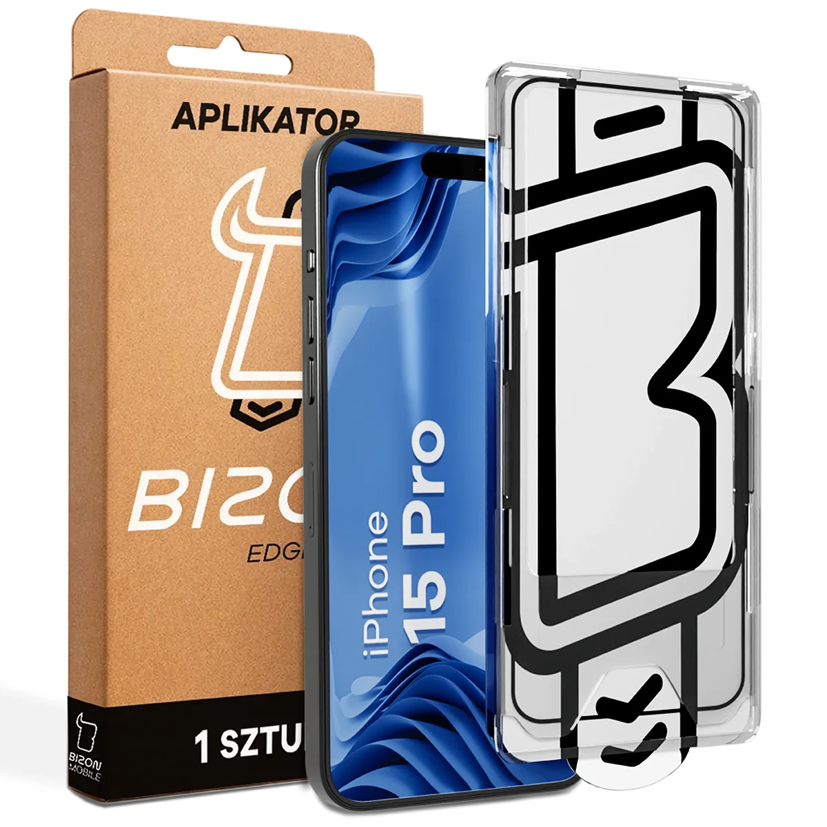 Sklo s aplikátorem Bizon Glass Aplikátor Edge pro Apple iPhone 15 Pro