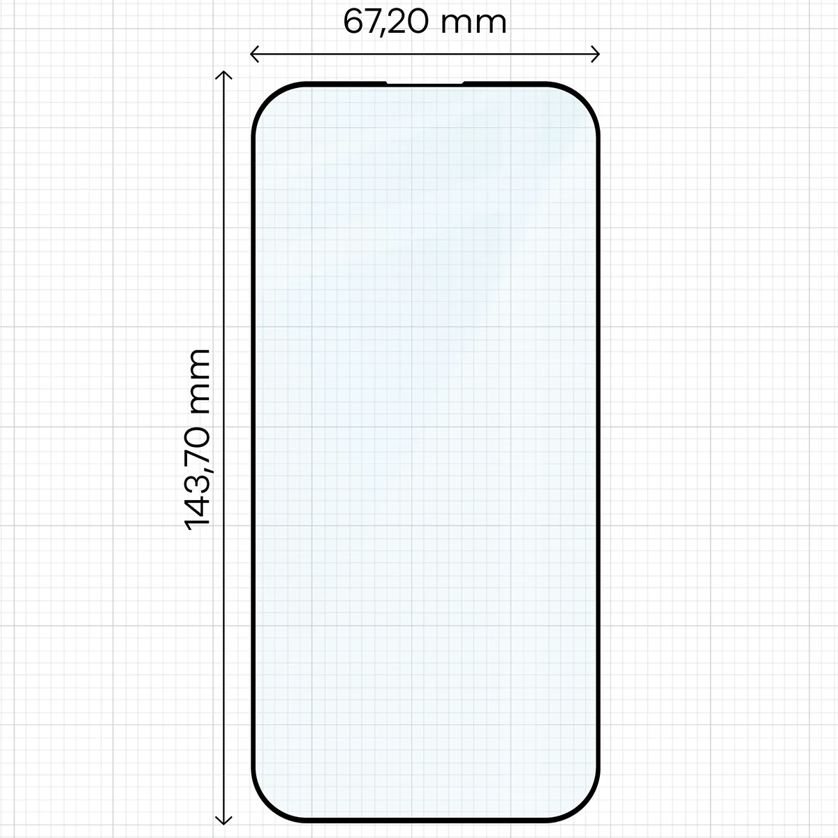 Rozměry skla na měřítku pro Apple iPhone 15 Pro