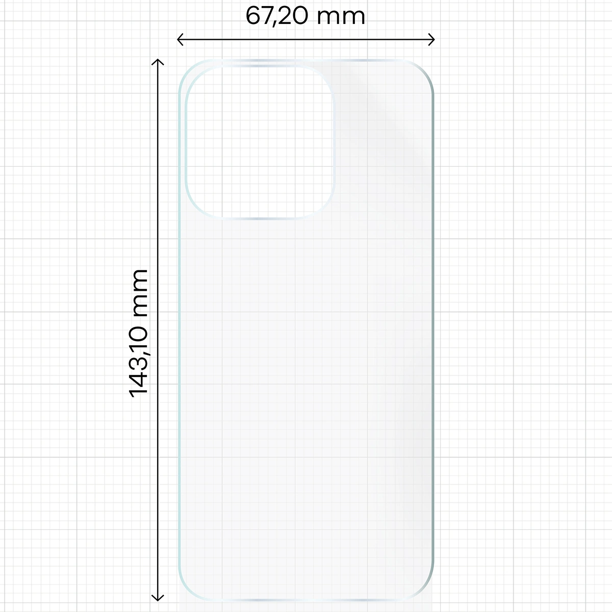 Wymiary dla folii hydrożelowej na tył telefonu Bizon Glass Hydrogel Back do Apple iPhone 15 Pro