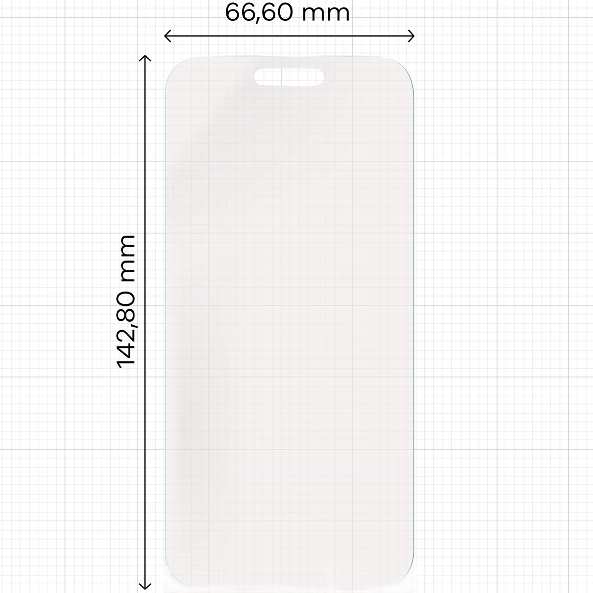 Miarka z wymiarami folii matowej Bizon Glass Film Sun do Apple iPhone 15 Pro