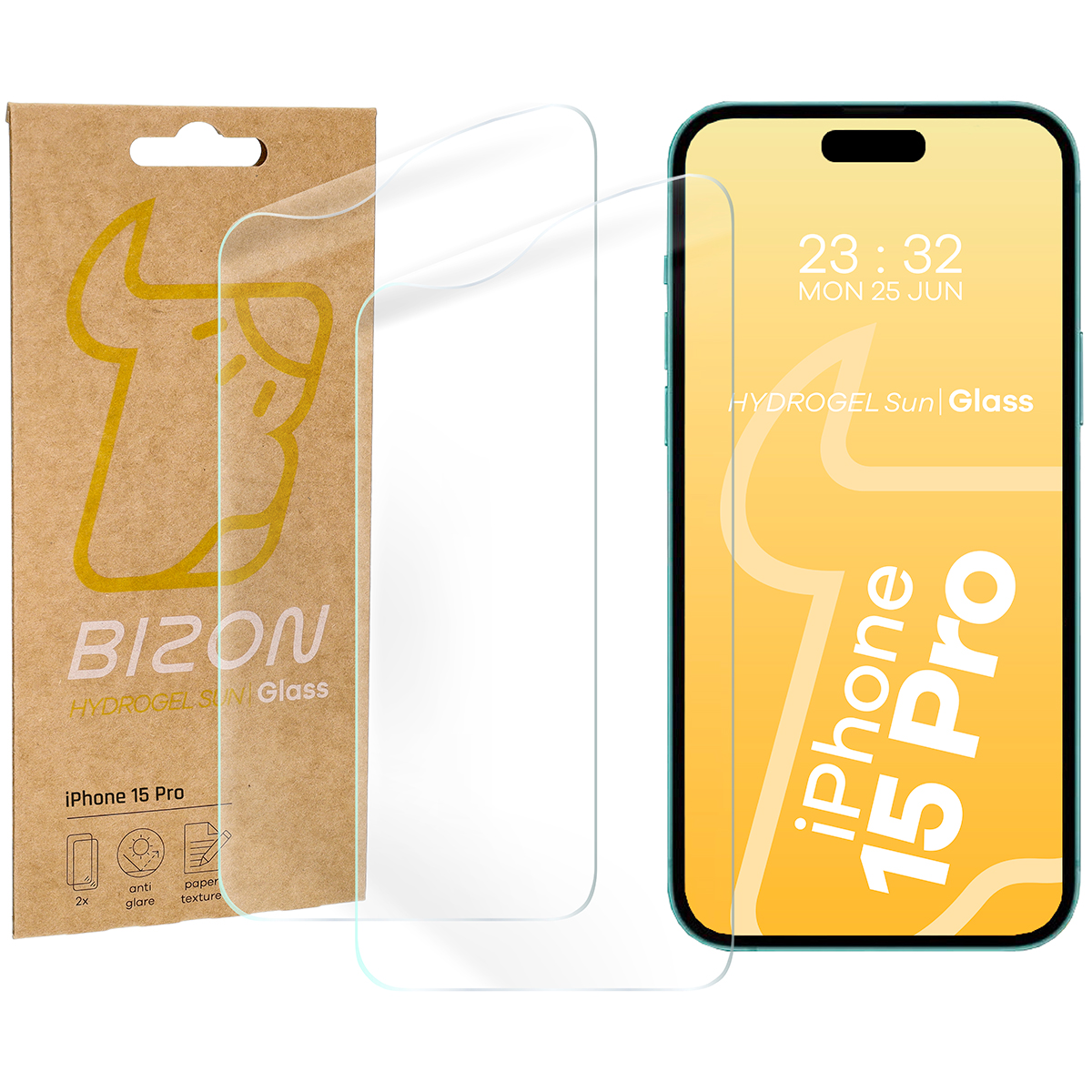 Folia matowa na ekran Bizon Glass Hydrogel Sun do iPhone 15 Pro, 2 sztuki