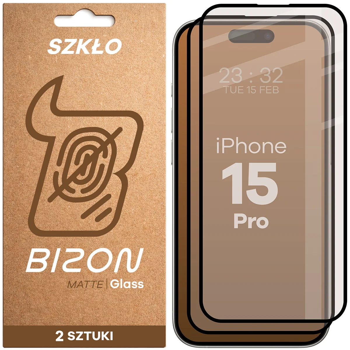 Matte glass for screen Bison Glass Matte Duo for Apple iPhone 15 Pro, 2 pieces
