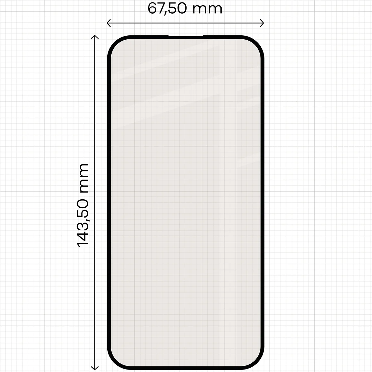 Measuring tape with dimensions of Bison Glass Matte Duo for Apple iPhone 15 Pro