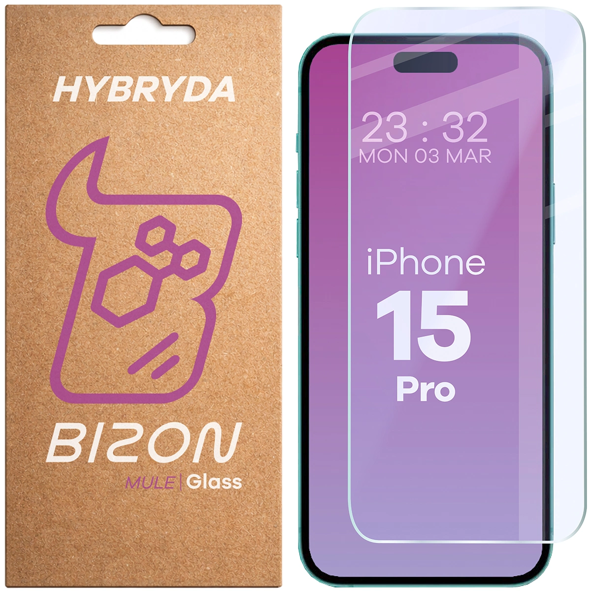 Szkło hybrydowe na ekran Bizon Glass Mule do iPhone 15 Pro