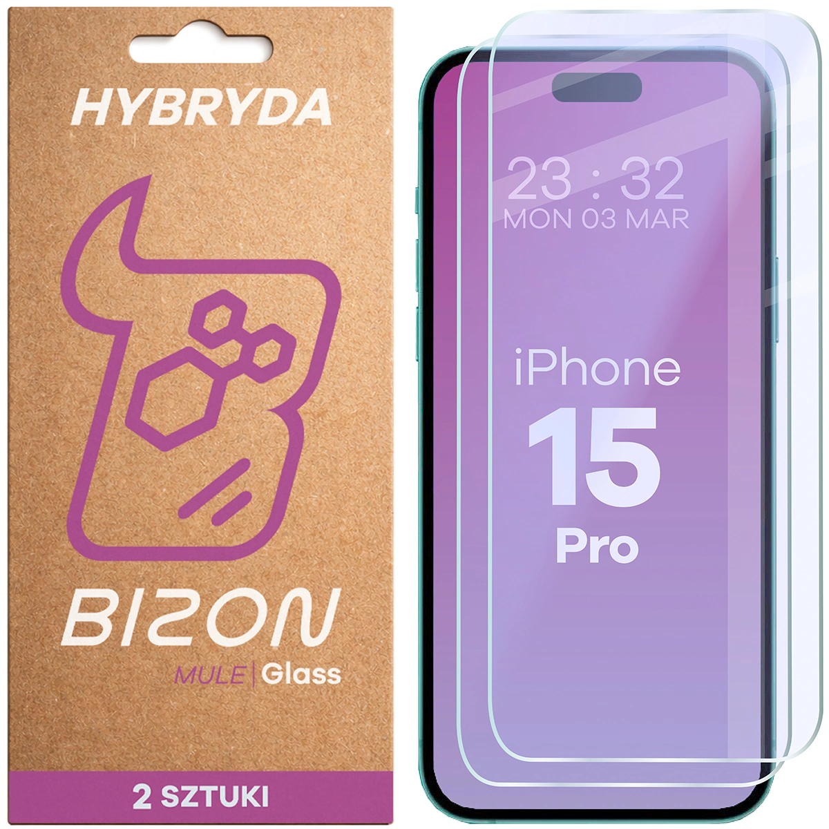 Elastyczne szkło hybrydowe Bizon Glass Mule Duo do Apple iPhone 15 Pro, 2 sztuki
