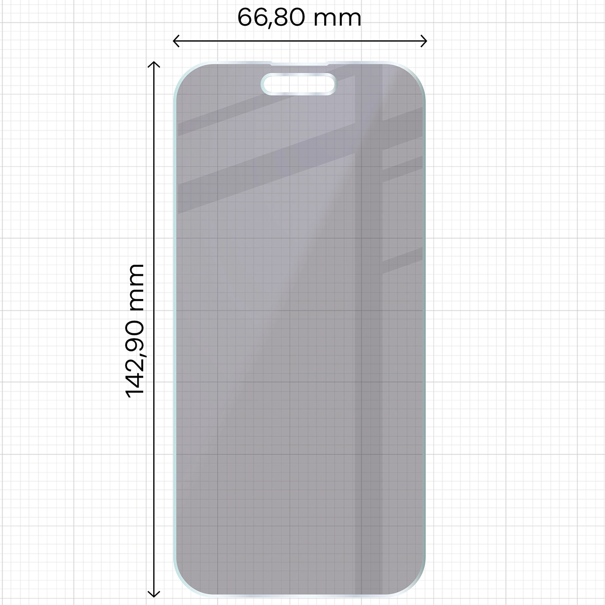 Wymiary szkła Bizon Glass Mule Shadow do iPhone 15 Pro