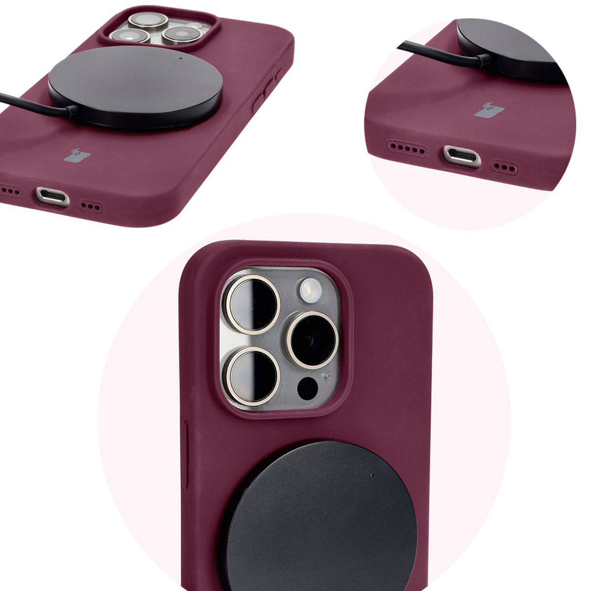 Nahaufnahme der präzisen Aussparungen und der Möglichkeit des kabellosen Ladens in der Bizon Soft Case