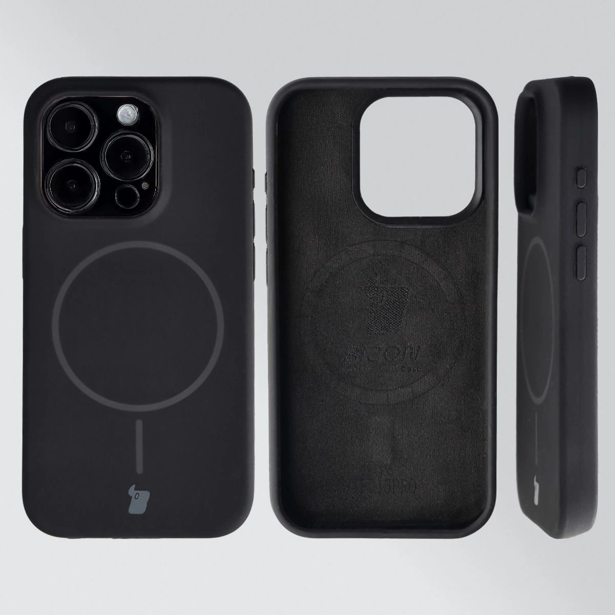 Konstrukcja etui Bizon Soft Case Magnetic: silikon, mikrofibra i zintegrowane osłony do Apple iPhone 15 Pro