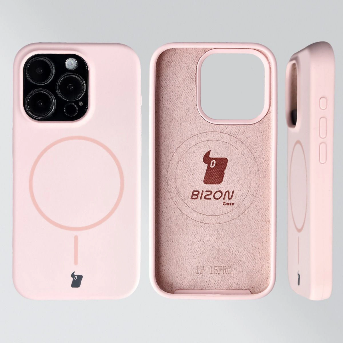 Konstrukcja etui Bizon Soft Case Magnetic: silikon, mikrofibra i zintegrowane osłony do Apple iPhone 15 Pro