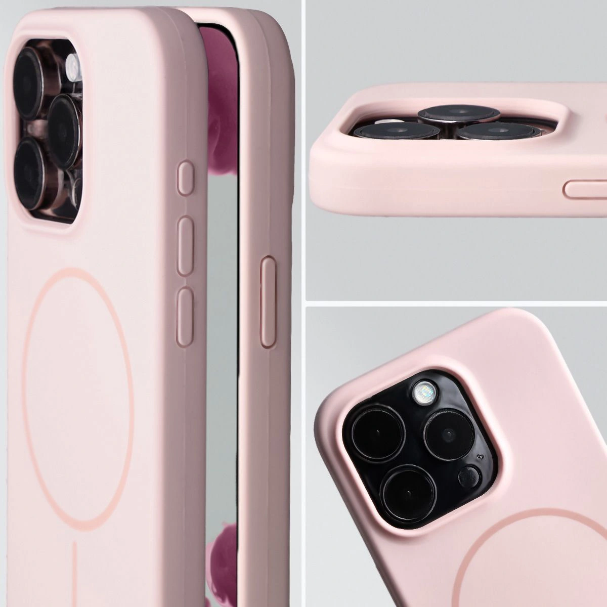 Zbliżenie na wycięcie na obiektywy w etui Bizon Soft Case do Apple iPhone 15 Pro