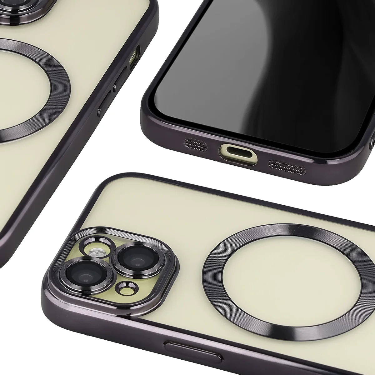 Close-up of the built-in camera protection in Bizon Case GuardO for Apple iPhone 15