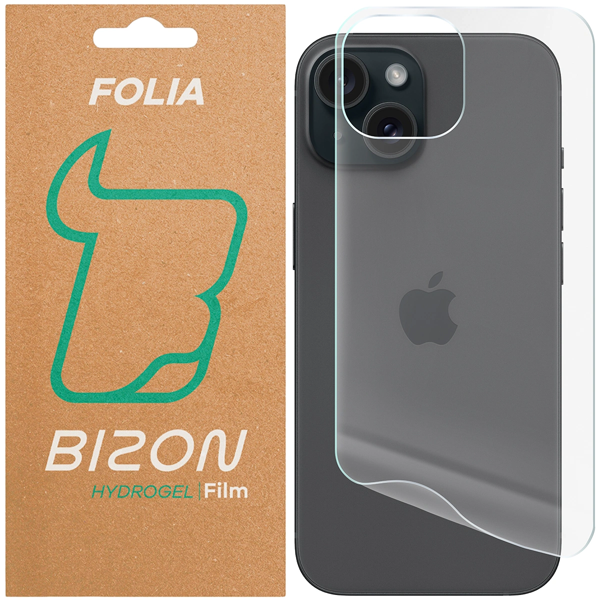 Pudełko i folia hydrożelowa na tył telefonu Bizon Glass Hydrogel Back do Apple iPhone 15