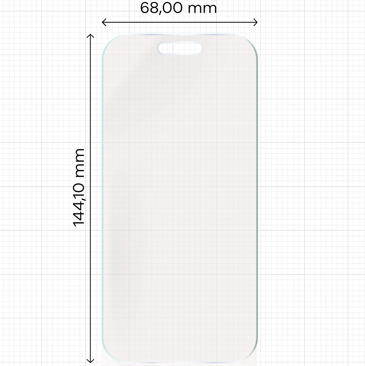 Miarka z wymiarami folii matowej Bizon Glass Film Sun do Apple iPhone 15