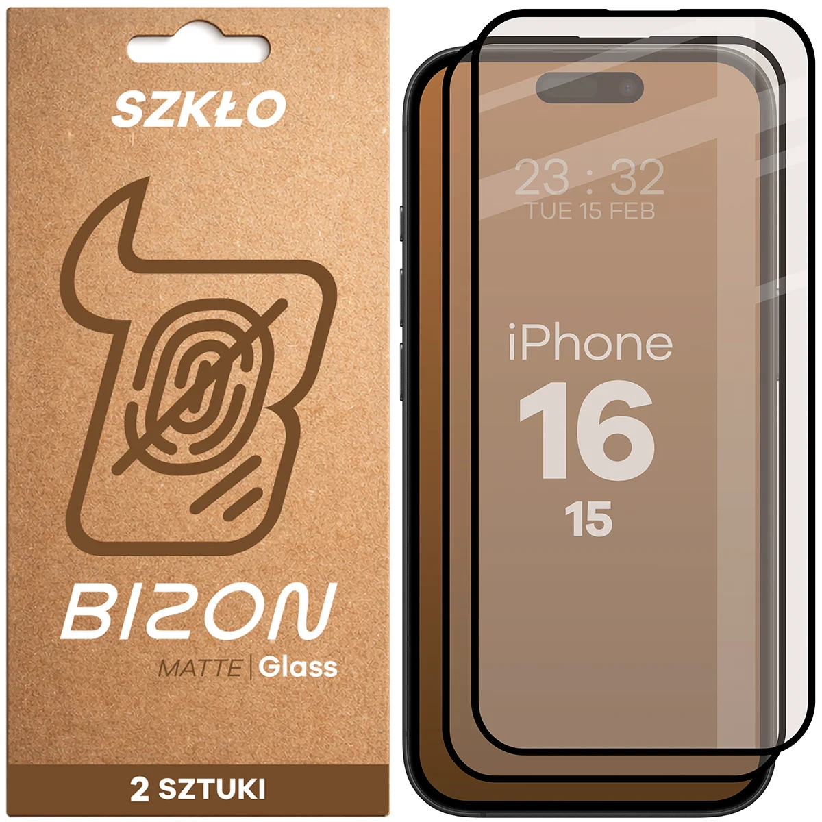 Szkło matowe na ekran Bizon Glass Matte Duo do Apple iPhone 15 / Apple iPhone 16, 2 sztuki