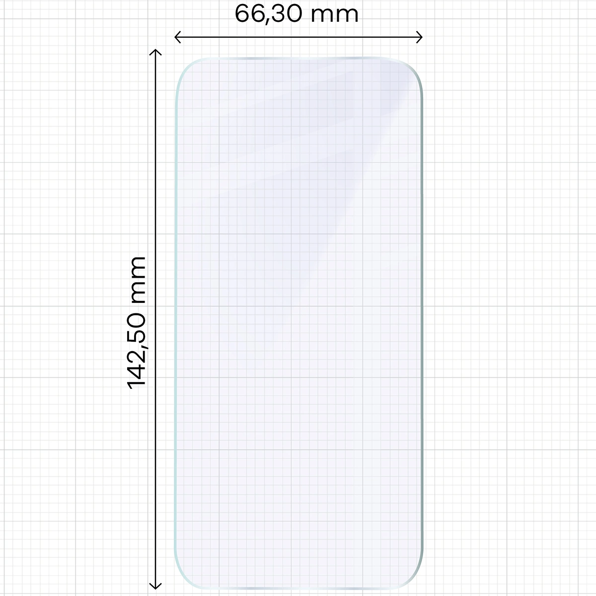 Miarka z wymiarami szkła hybrydowego Bizon Glass Mule Duo do Apple iPhone 15