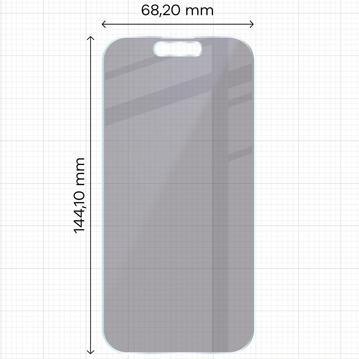 Wymiary szkła Bizon Glass Mule Shadow do iPhone 15