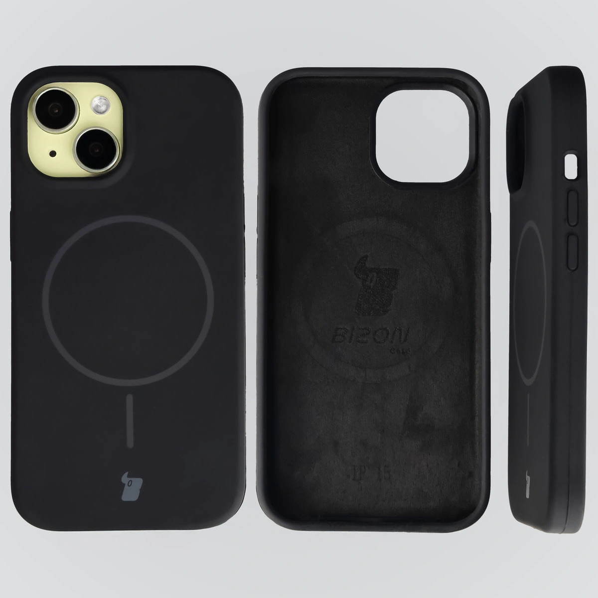 Konstrukcja etui Bizon Soft Case Magnetic: silikon, mikrofibra i zintegrowane osłony do Apple iPhone 15