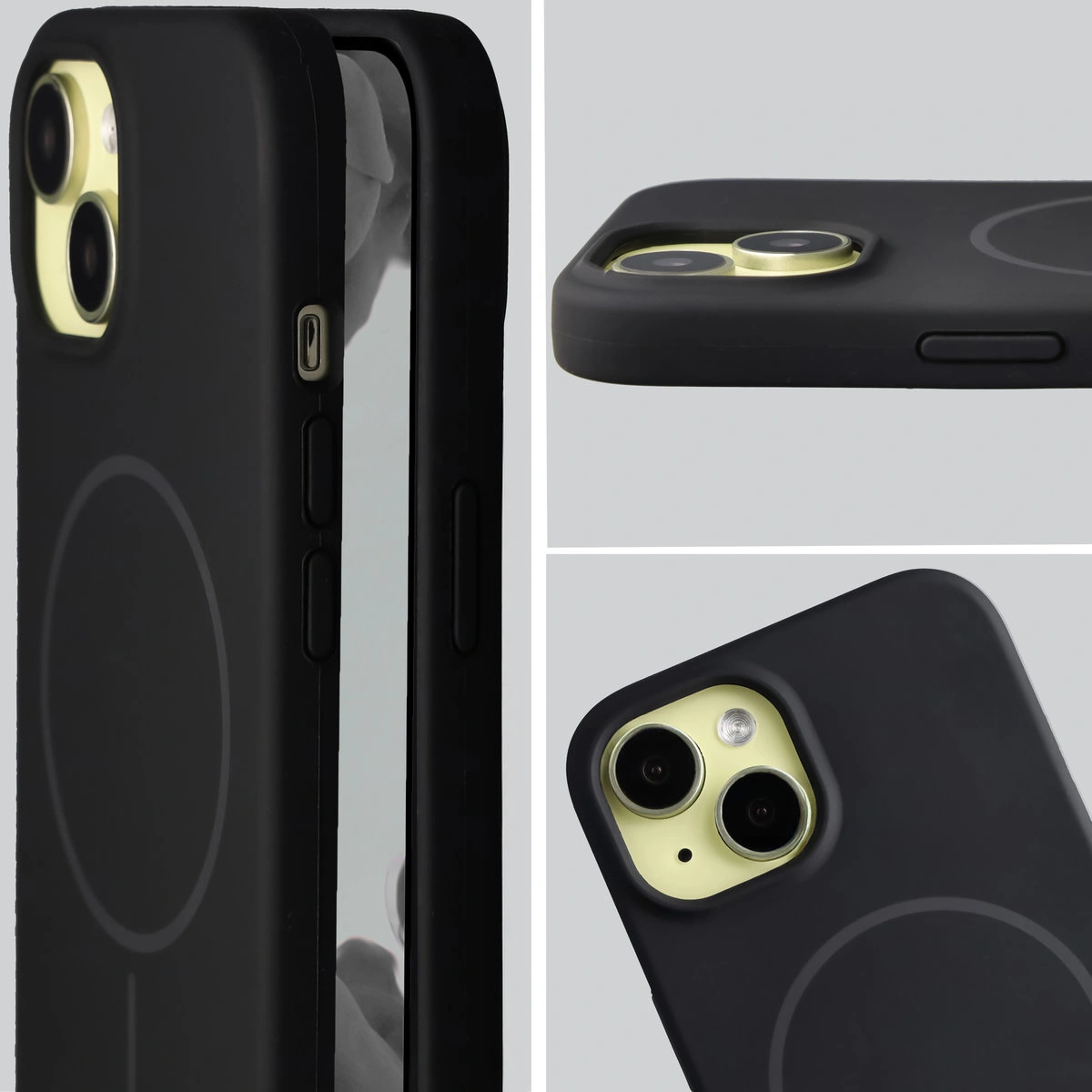 Zbliżenie na wycięcie na obiektywy w etui Bizon Soft Case do Apple iPhone 15