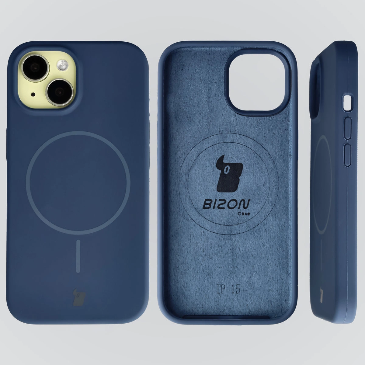 Konstrukcja etui Bizon Soft Case Magnetic: silikon, mikrofibra i zintegrowane osłony do Apple iPhone 15