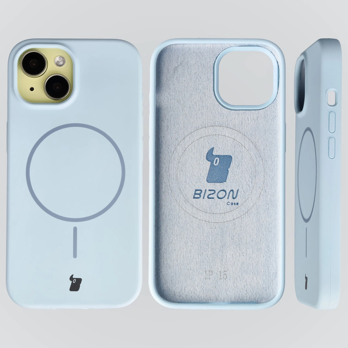 Konstrukcja etui Bizon Soft Case Magnetic: silikon, mikrofibra i zintegrowane osłony do Apple iPhone 15
